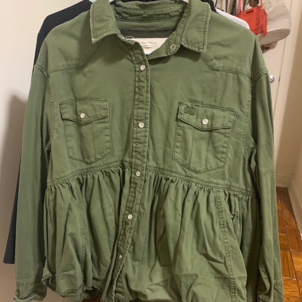 Free People Green Peplum Top
